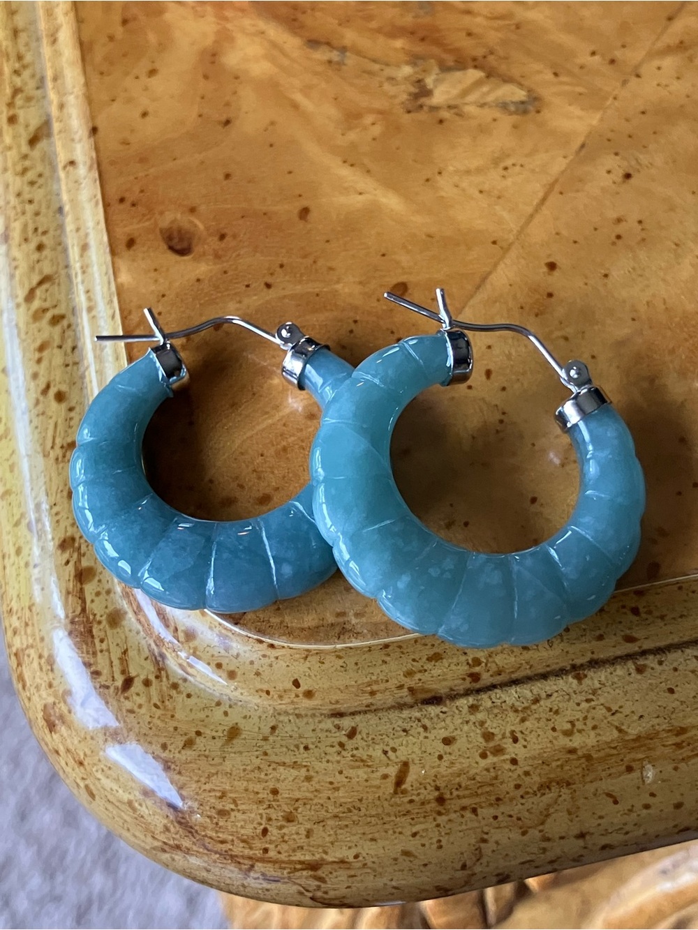 Natural Jadeite Sterling Silver Hoop Earrings